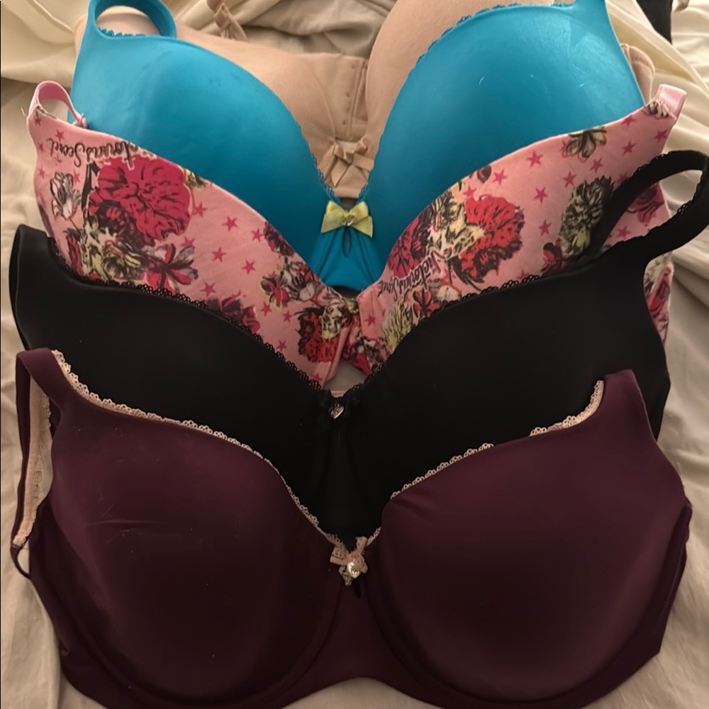 Victoria's Secret Blue, Floral, Black, and Purple Bra Set